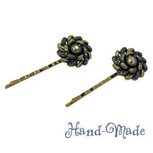 Handmade Blue Iridescent Rhinestone Gold Set Hair Clips HoCo Fairy Jewelry NWT